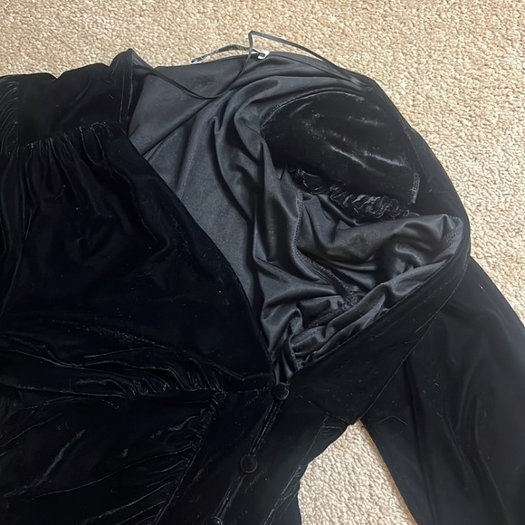 Zara Velvet Button Long Sleeve Shoulder Pad Dress - Picture 7 of 14